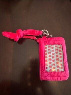 Vera Bradley Hot Pink Quilted ID Card Holder with Lanyard